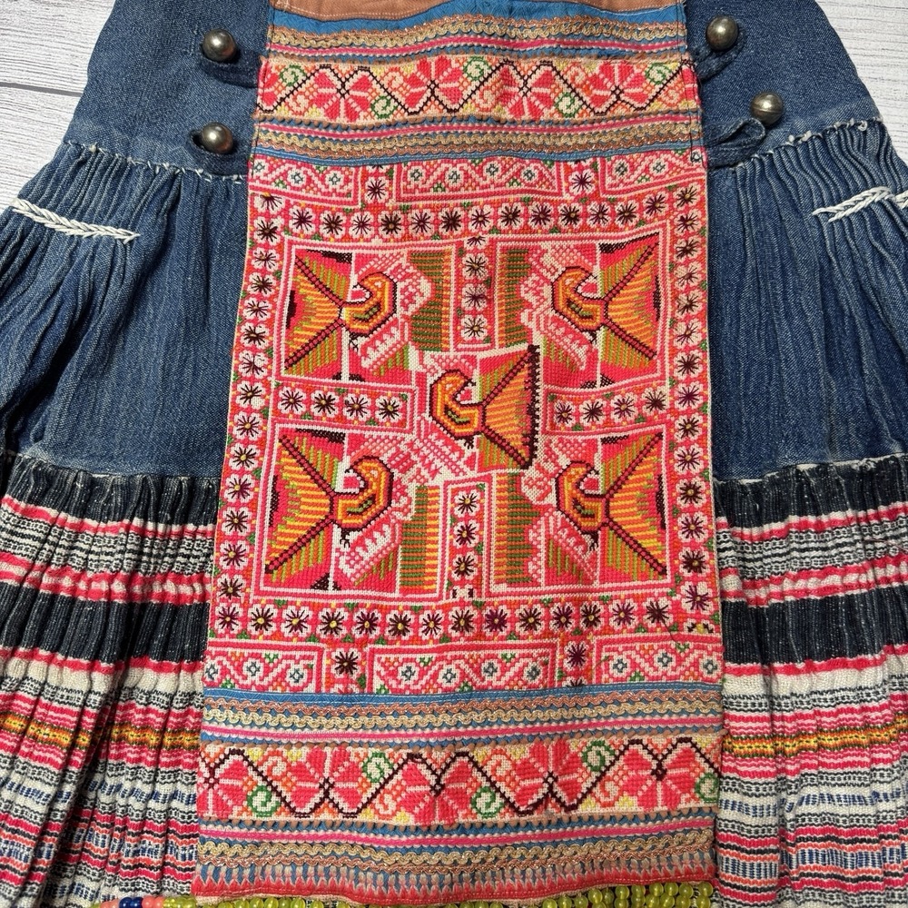 Beautiful Handmade Embroidered Hmong Pleated Multicolor Skirt 30" Minority Tribe - Picture 3 of 8